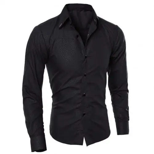 new fashion men's pure color collar shirt long-sleeved slim shirt hot selling close-fitting classic shirt - Цвет: Черный