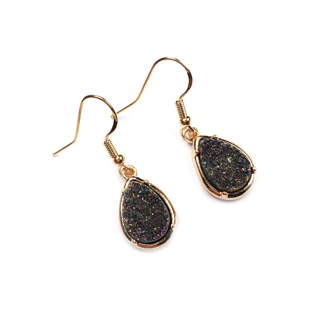 

2019 New Women Nature Stone Earrings Stud Exquisite Jewelry Handmade long drop shape brown crystal cluster Stone Earring