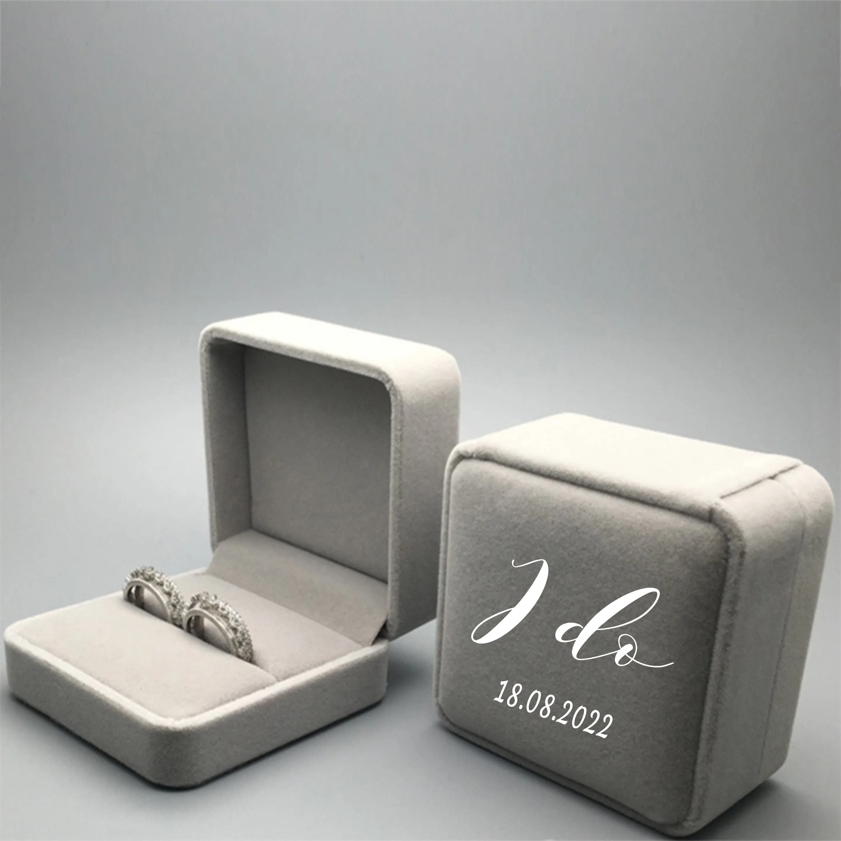 Personalized Wedding Ring Storage Box Grey Velvet Flannel Engagement Ring Box Customized Jewelry Boxes Engagement Bridal Box