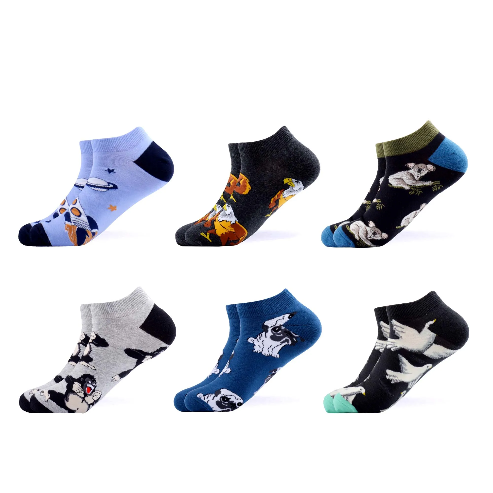 SANZETTI 6 пар/лот, мужские летние носки, повседневные носки из чесаного хлопка, цветные клетчатые носки с рисунком животных - Цвет: B05707