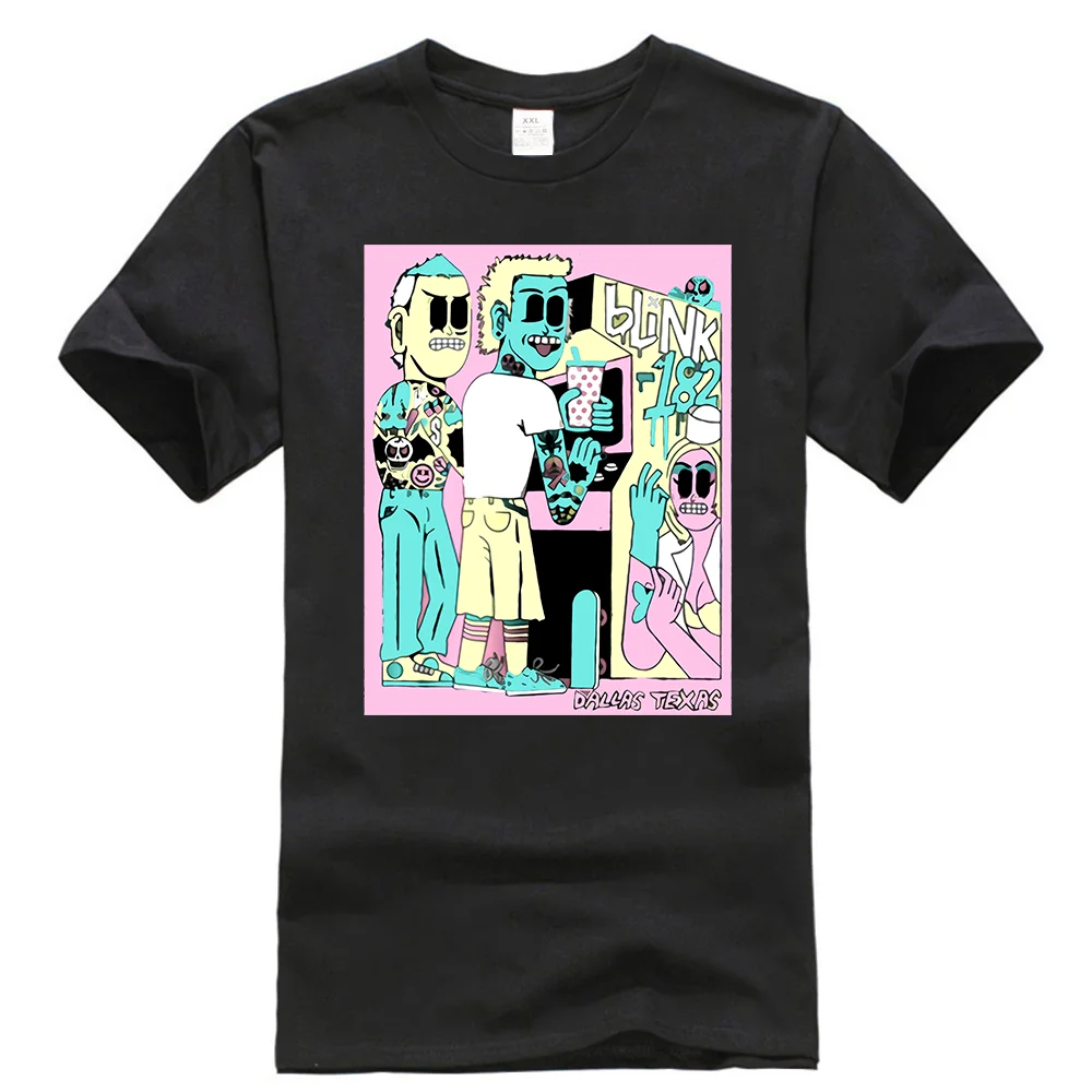 Черный Blink 182 Tour Dallas Texas 2 августа Футболка стильная круглая футболка - Цвет: Черный