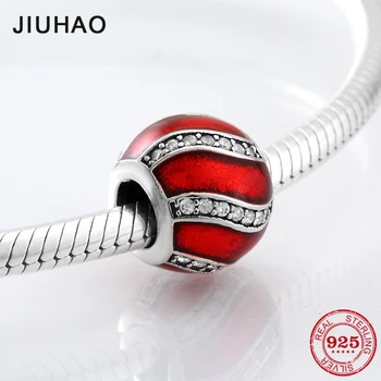 

2018 fashion 925 Sterling Silver red Enamel stripe and CZ beads Fit Original European Charm Bracelet Jewelry making