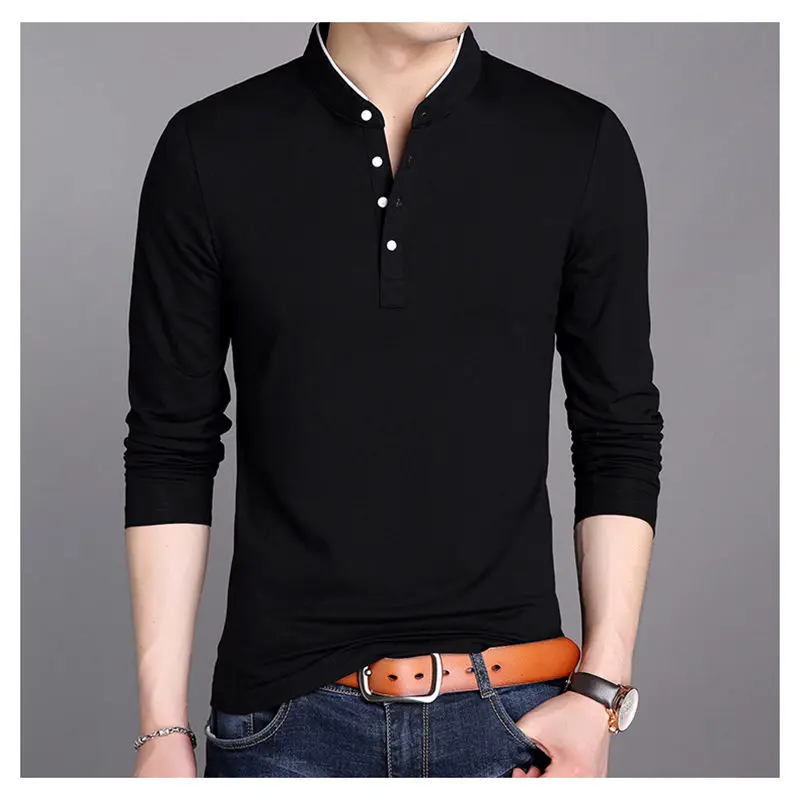 

Y2K Fashion Men's Long Sleeve Stand Collar Tshirt Autumn New Solid Color Mens Casual Slim Fit Black T Shirts Camiseta Masculina