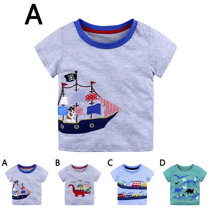 Cartoon Animal Print Baby Kids Boys Cotton Tops Short Sleeves T-shirt Summer