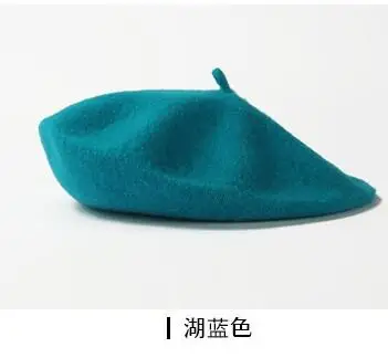 Lake Blue Женские весенне-Зимние береты, шапка в стиле художника, женские шерстяные винтажные береты, одноцветная шапка, женская шапка, теплый берет для прогулок, шапочка - Цвет: Lake Blue