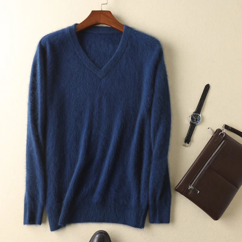 Zocept Зимний толстый мужской свитер с v-образным вырезом норковый кашемировый однотонный теплый шикарные пуловеры Повседневный джемпер для мужской брендовой трикотажной одежды топы - Цвет: Denim Blue
