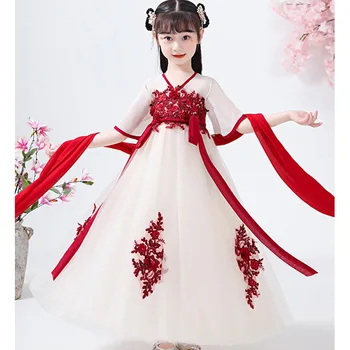 

Hanfu Ancient Chinese Traditional Costume Girls Stage Dance Performance Dress Baby Girl Dress Fashion Summer Girls kids Dress