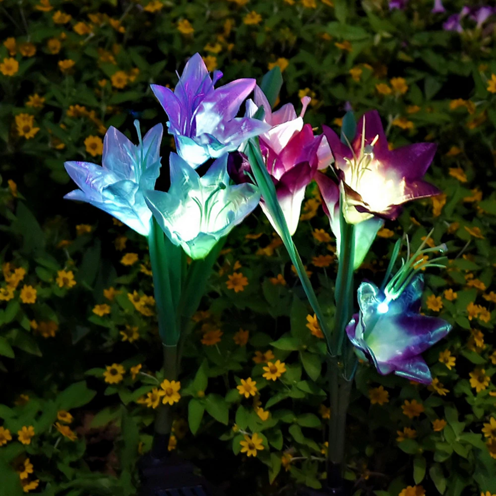 Светодиодный солнечные уличные садовые светильники цветок лилии 7 цветов светодиодный градиентные огни для Патио Украшение для сада модернизированная широкая солнечная панель