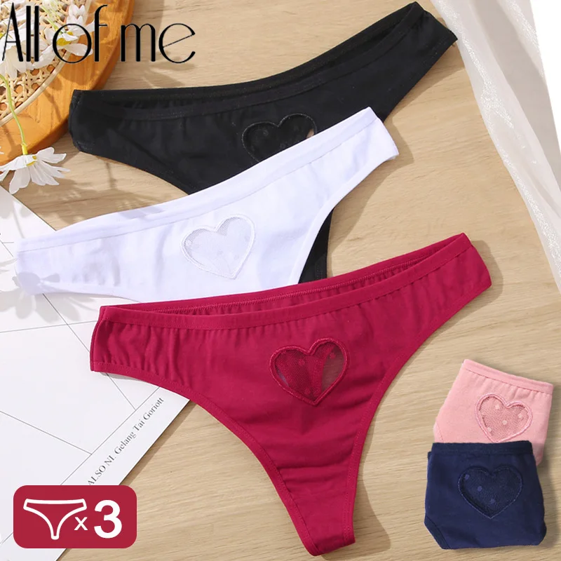 3PCS/Set Heart G-string Panties Cotton Women's Underwear Lace Mesh Sexy Lingerie Hollow Transparent Pantys Soft Intimates Thong | Женская