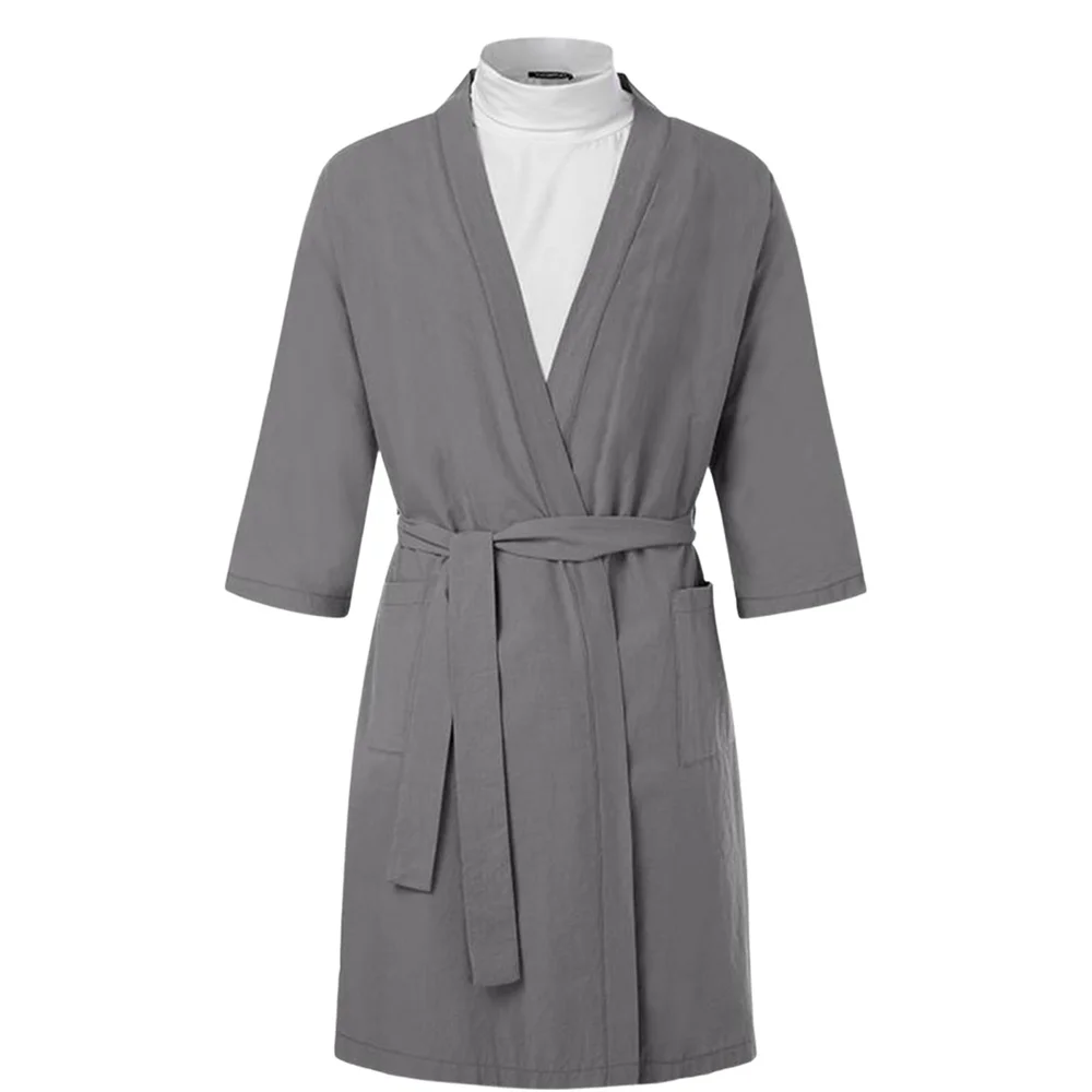 Men's Robes Solid Color Vneck Half Sleeve Plus Size 3xl Nightgown Male