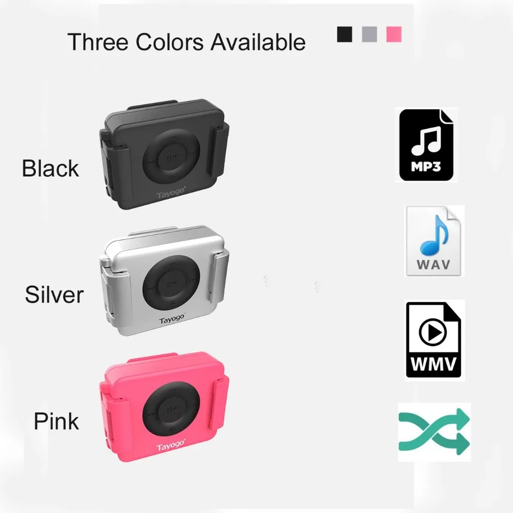 Tayogo IPX8 водонепроницаемый плавательный MP3-плеер гарнитура музыкальный плеер с слотом для карт с функцией перемешивания с наушником для плавания