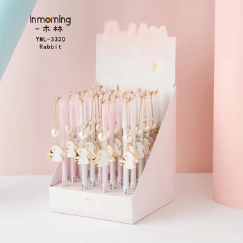 

24 pcs Gel Pens Cherry Metal rabbit pendant black color gift gel-ink pens for writing Cute stationery office school supplies