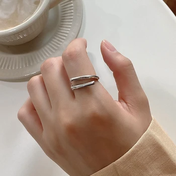 

Silvology 925 Sterling Silver Solid Thick Line Parallel Rings for Women Minimalist Designers Rings Industrial Style Jewelry Gift