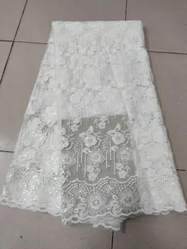 

Pure white Latest French mesh lace 2020 High Quality African Lace Fabric Nigeria Embroidered Tulle Lace Fabric For Wedding 5yard