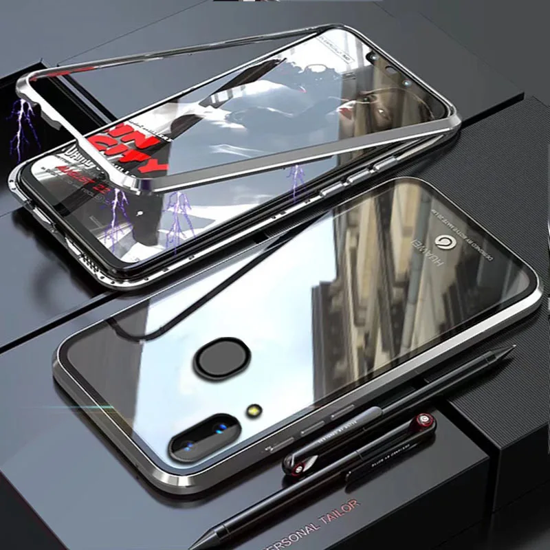 Чехол YonLinTan Coque для samsung galaxy A40 S A40S Металлическая магнитная рамка адсорбционные чехлы из закаленного стекла