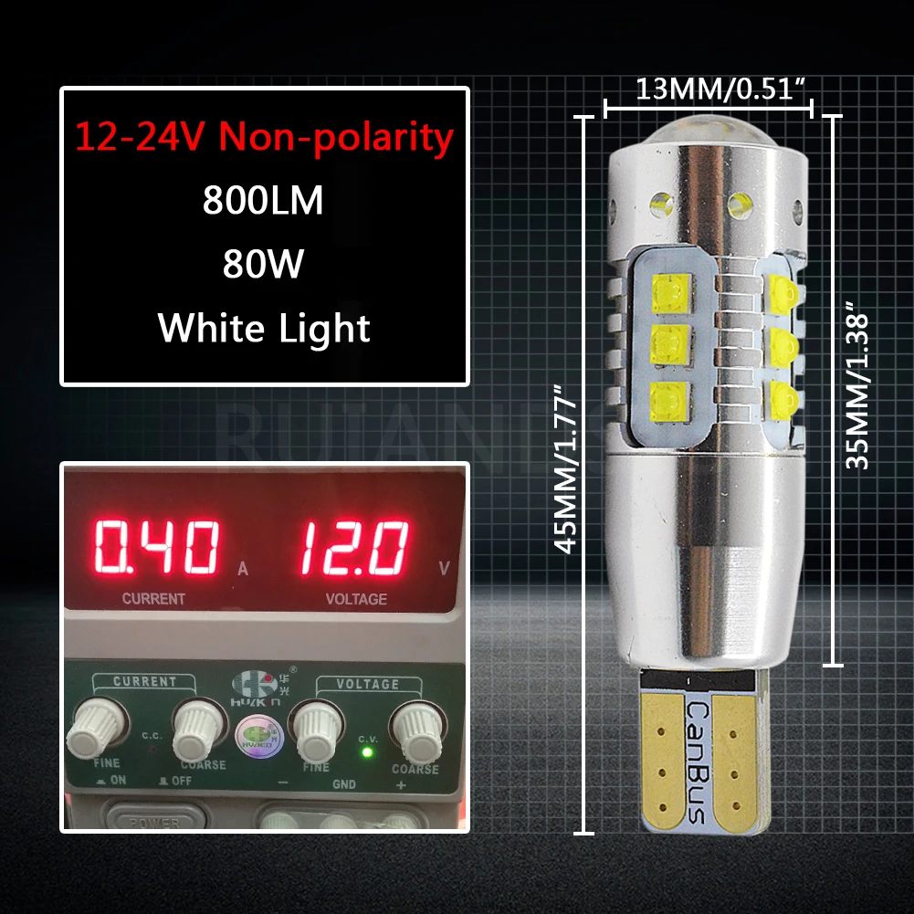 2 предмета 80 Вт светодиодный T10 Canbus W5W белый T10 лампы ошибок 12V 24V XB-D SMD без полярности 168 194 просвет парковка светильник красного и желтого цветов