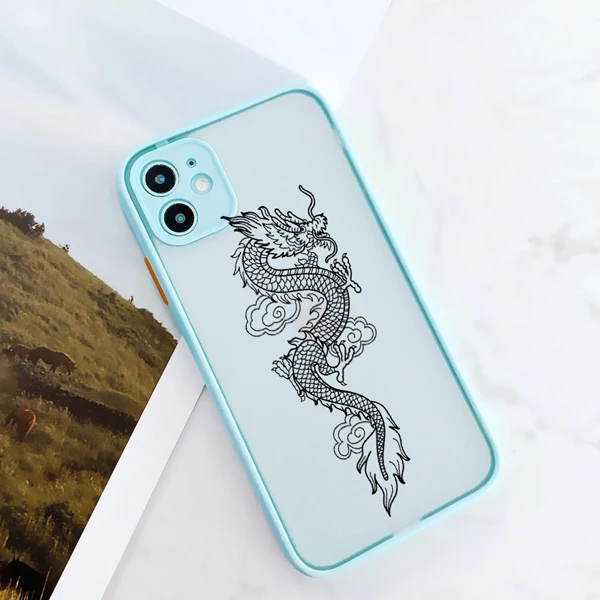 Fashion Vintage Chinese Dragon Print Phone Case for IPhone 12 11pro MAX 12 7 8 Plus X XR XS 6 S Plus SE2 Hard Back Cover Shell Mint Dragon 2