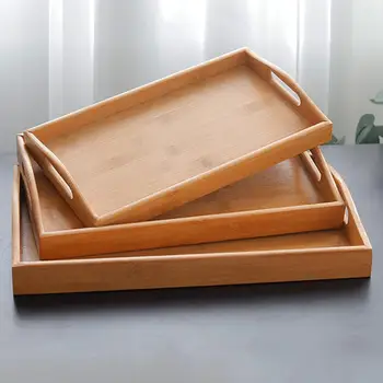 

Bamboo Serving Tray Hotel Rectangular Dinner Plate Snack Dessert Tea Holder Tray Home Daily Fruit Tableware Tea Set Supplies