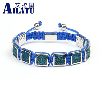 

Ailatu Luxury Bracelets Genuine Stingray Leather Jewelry Square Charm Braiding Macrame For Men New Design Stainless Steel Beads