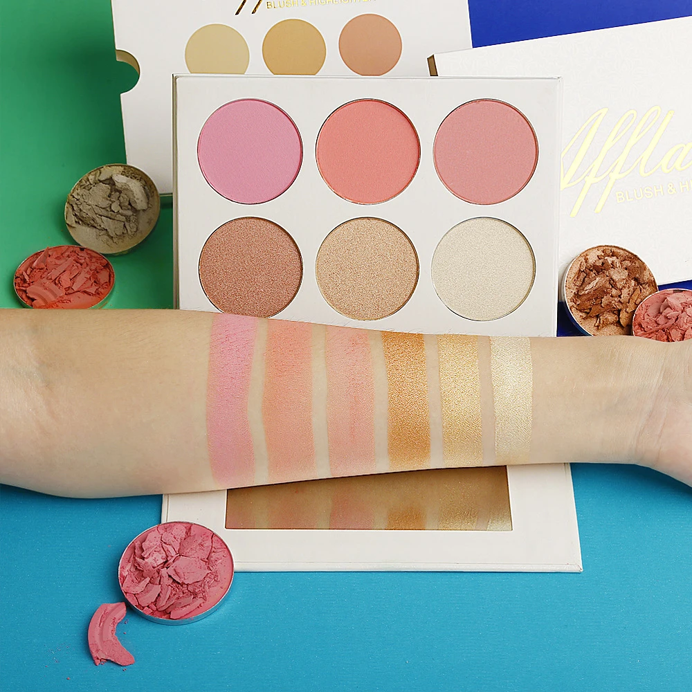 OEM Private Label Pressed Powder Blush Palette Makeup Face Shimmer Matte Highlighter Foundation Vegan Custom