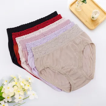

Braguitas Mujer Silk Mid-waist Mulberry Pure Color Underwear Lace Comfortable Breathable Briefs Bielizna Damska Bragas Mujer New
