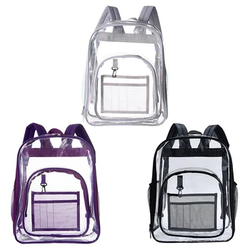 

Simple Transparent PVC Backpack Multi-pockets School Backpacks See-Through Outdoor Backpack for Work Security Sports Events