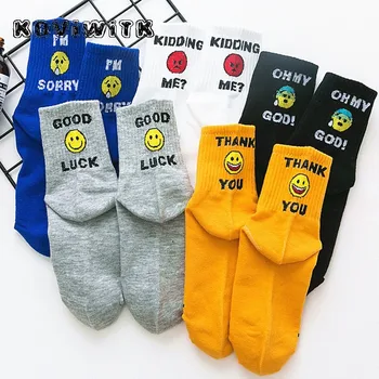 

New Smiley Socks Cotton Womens Cute Warm letter Lady Stripe Casual Black Sock Sport winter Girl Funny Kawaii Happy Fashion sox