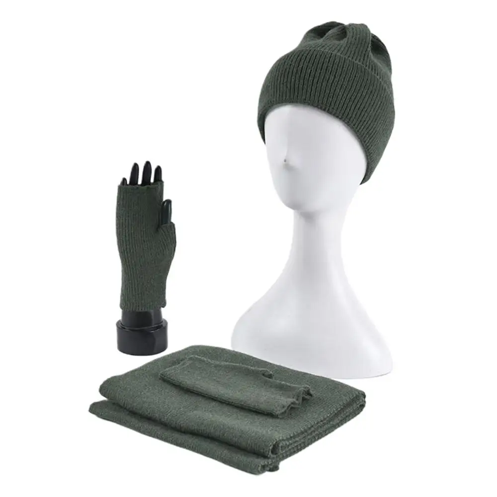 Для женщин и мужчин зимняя шапка бини длинный шарф половина пальцев перчатки 3 шт. сплошной цвет K 35EF - Цвет: GY