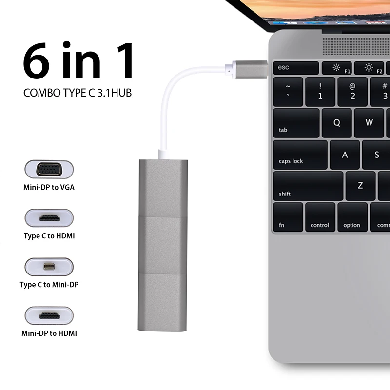 JCKEL USB C концентратор HD 4K 60Hz Тип к DP HDMI VGA три этапа Сплит для ТВ ноутбука PS4 проектор