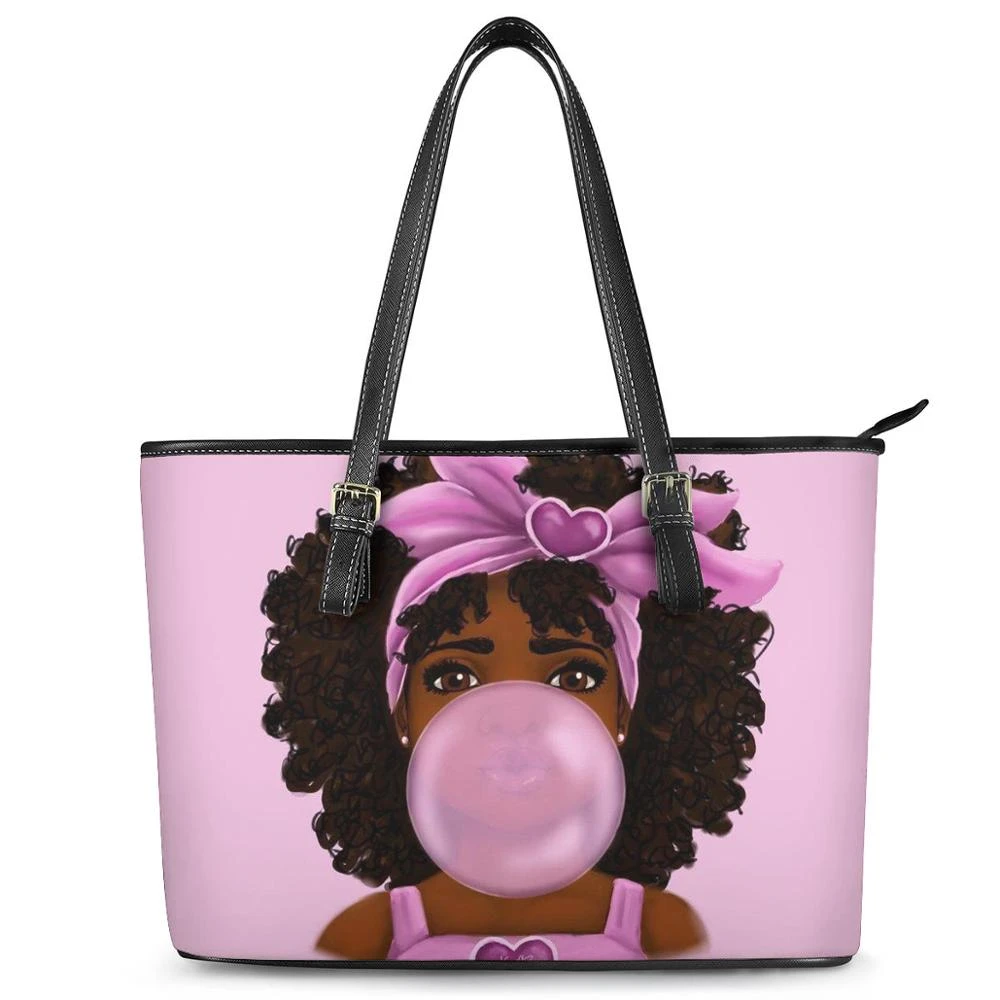Blowing Bubble Bolsos de hombro grandes informales para mujer, de chicas africanas, Arte Negro Bolso de mano, bolsillo interior con cremallera| | AliExpress