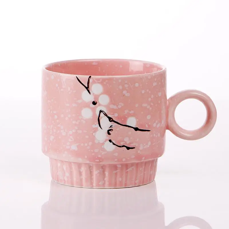 pink 1 шт. керамическая кофейная чашка портативная Цветочная майка керамические кружки кофейная кружка чашка для молока посуда для напитков узор чашка простые и необычные кружки - Цвет: pink