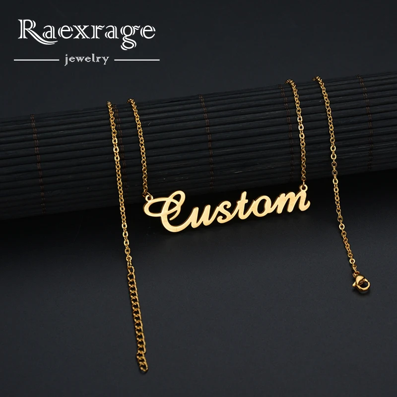 

Raexrage Stainless Steel Personalized Name Necklaces Women Men Custom Nameplate Letter Choker Link Chain Lover Heart Necklace