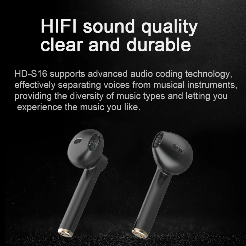 HD-S16 TWS беспроводные Bluetooth наушники 5,0 наушники с сенсорным управлением Hifi Качество звука прозрачные прочные наушники с зарядным устройством