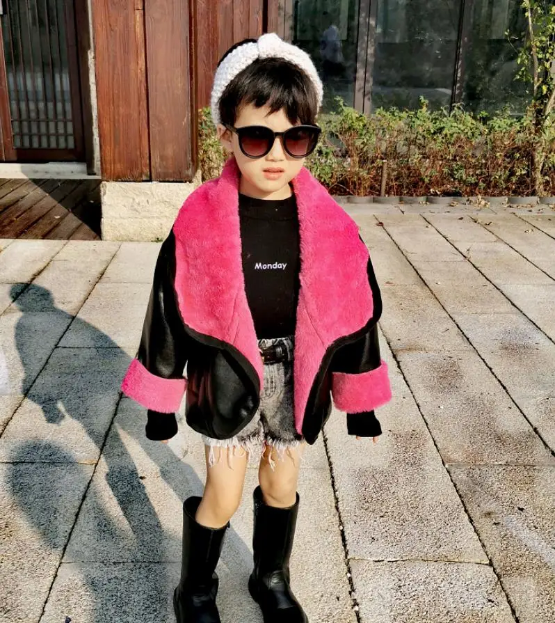 Children Girls Pu Leather Jackets Girls Thicker Velvet Thicken