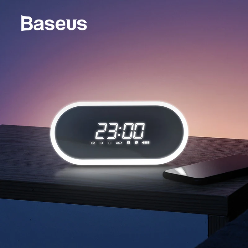 Online Altavoz Bluetooth con luz nocturna Baseus con función de reloj despertador, sistema de sonido de altavoz inalámbrico portátil para mesita de noche y oficina