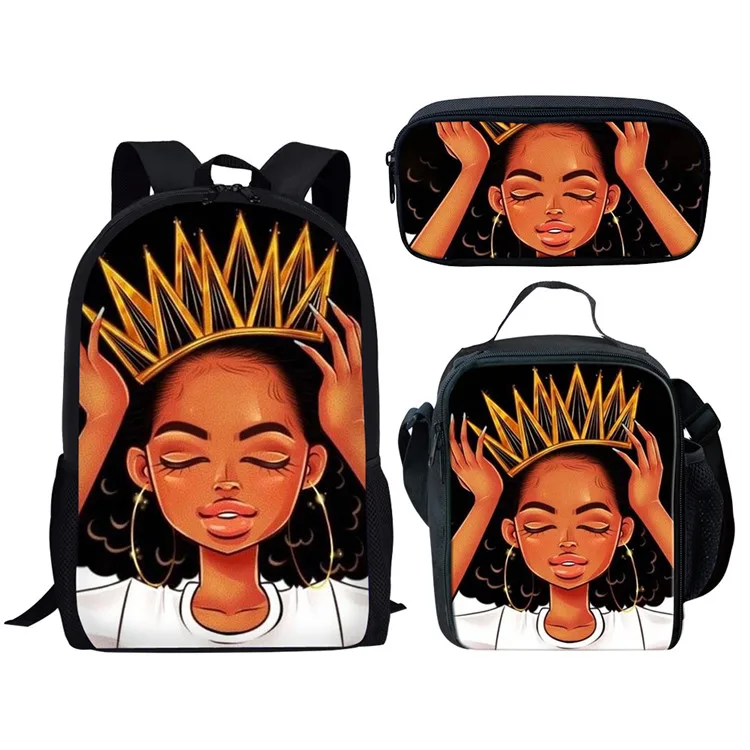 Красивые 3 шт./компл. школьные сумки для детей афро черного цвета для девочек в африканском стиле; рюкзак для детей рюкзак, школьный рюкзак для подростков книга сумки через плечо - Цвет: Z4943CGK