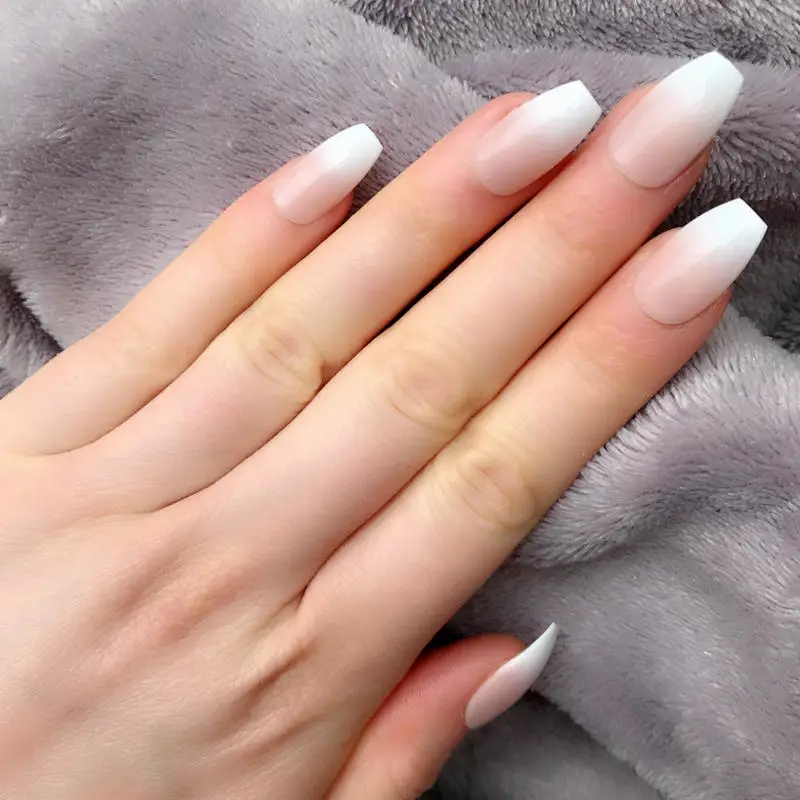 Ombre гроб Nep Nagels короткие французские поддельные ногти балерина градиент нажмите на Takma Tirnak с искусственной Ongles Autocollant