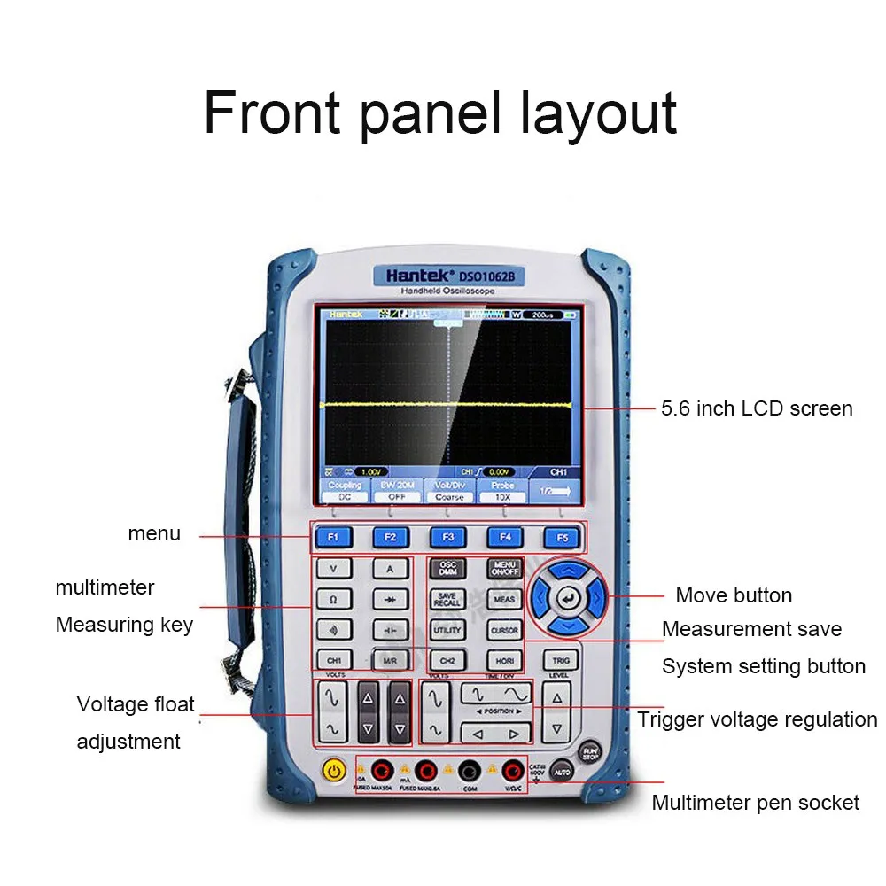 Hantek DSO1062B цифровой Ручной осциллограф с 5,6 дюймовым TFT цветным ЖК-дисплеем мультиметр с высокой шириной полосы 60 МГц 1Gsa/S