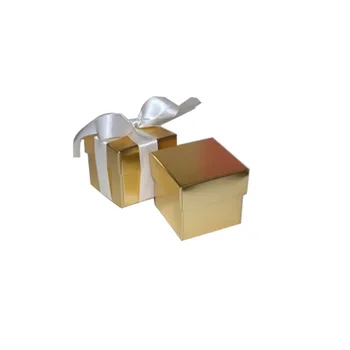 

Georgeous Gold Color Wedding Favor Box With White Ribbon 100PCS/LOT Party Gift Favour Candy Box