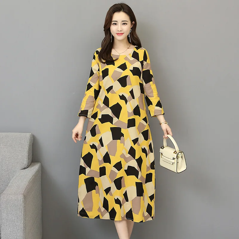 

2019 Spring And Summer New Style Literature And Art Large Size Dress Loose-Fit Slimming Half-sleeve Shirt Cotton Linen Casual Lo