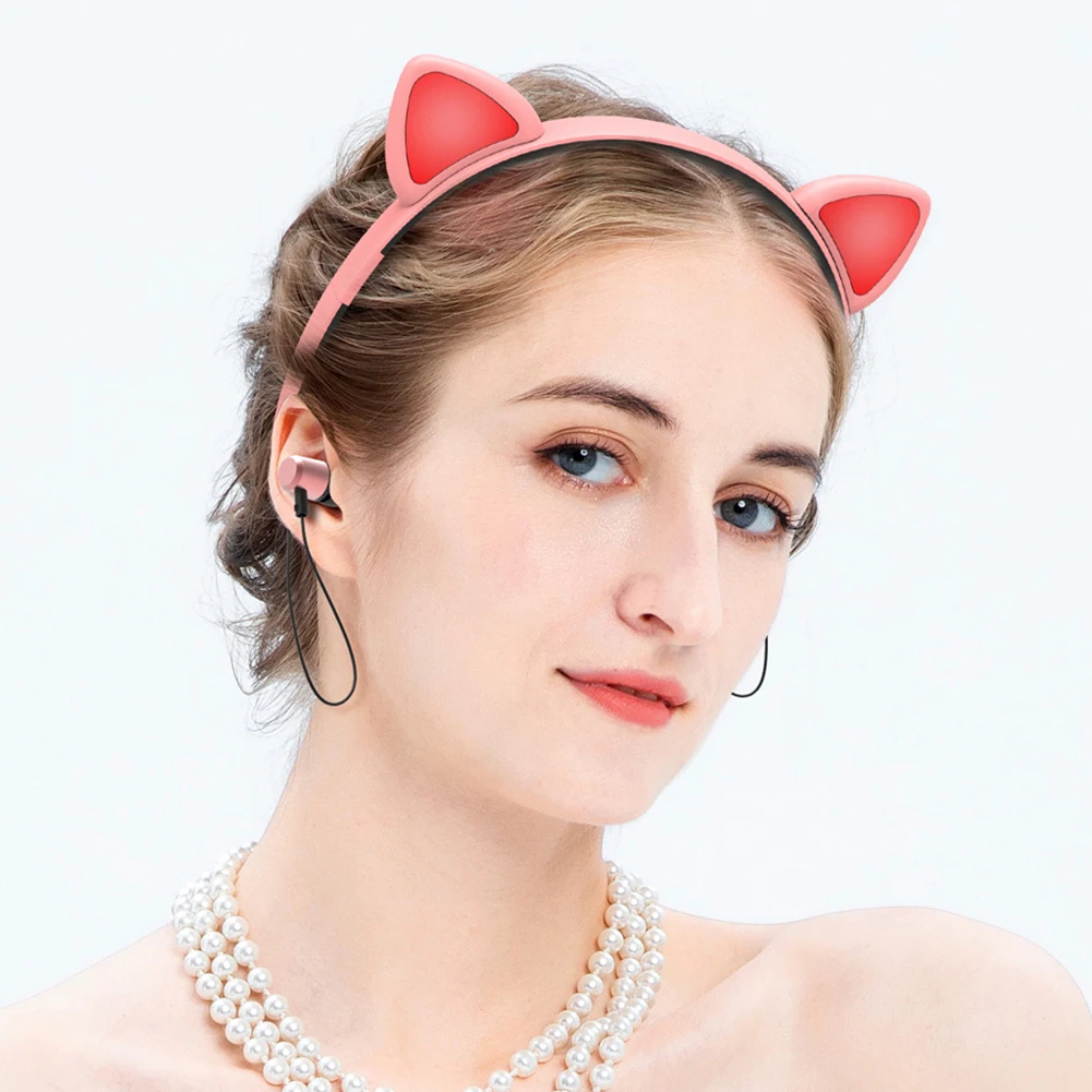 Portable Led Gift Magnetic Absorption Cute Girls APP Remote Control Universal With Mic Wireless Headphones Luminous Cat Ear