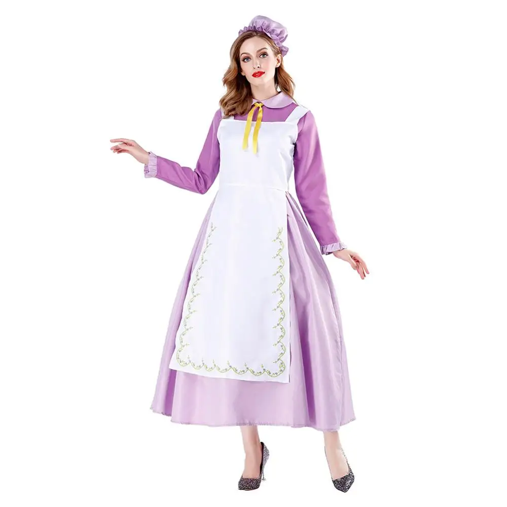 

Beauty and the Beast Mrs.Potts Teapot Cosplay Costume Halloween Maid Dress For Adult Women Girls Female