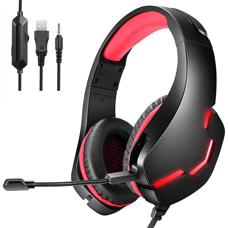 Gaming Headphone for PS5 Wired Glowing Earphone Over Ear Headset Deep Bass Stereo Casque with Mic for PS4 Xbox PC Laptop