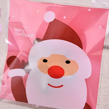 

50pcs Cookies Christmas Candy Packaging Self Adhesive Bag Xmas Party Packaging For Gift Biscuits Plastic Christmas Wrapping Bags