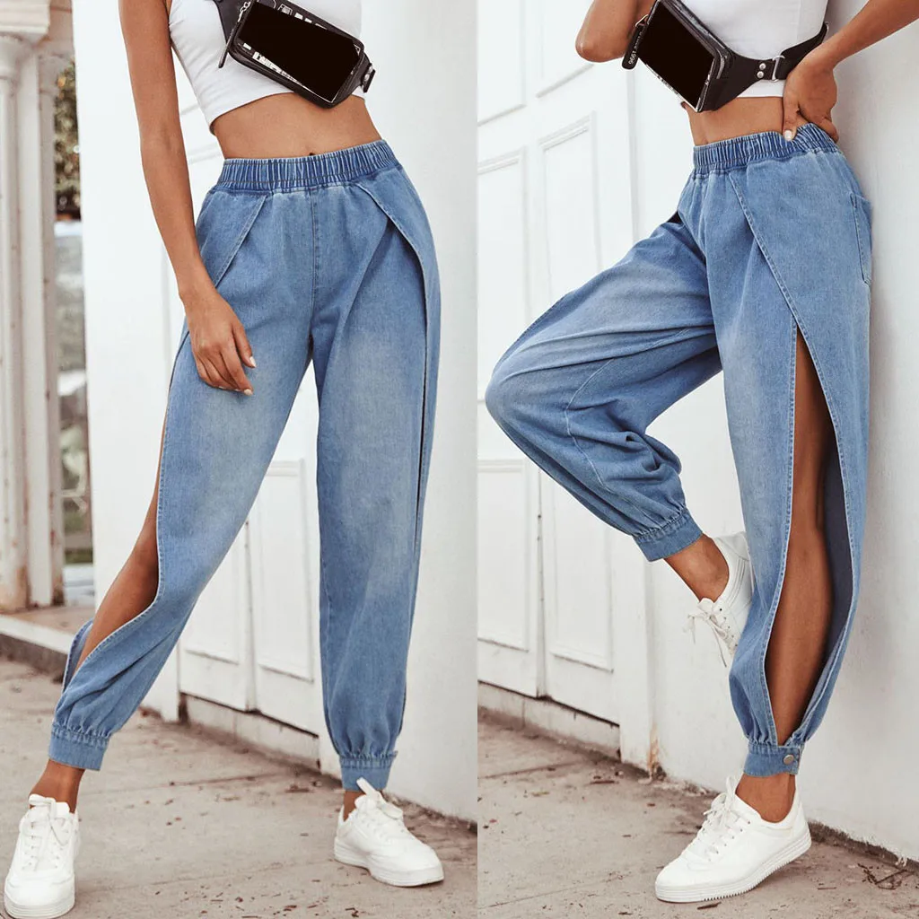 Women jeans Boyfriend jeans for women Denim Split Legs Streetwear High Waist Sports Pants Loose Pants Jeans mujer 2020 New Women jeans Boyfriend jeans for women Denim Split Legs Streetwear High Waist Sports Pants Loose Pants Jeans mujer 2020 New