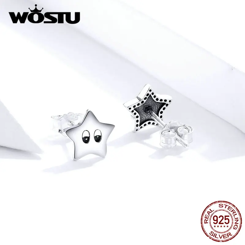 WOSTU Настоящее 925 пробы серебряные Звездные Серьги для женщин дизайн милые серьги с яркими глазами модные ювелирные изделия DXE796