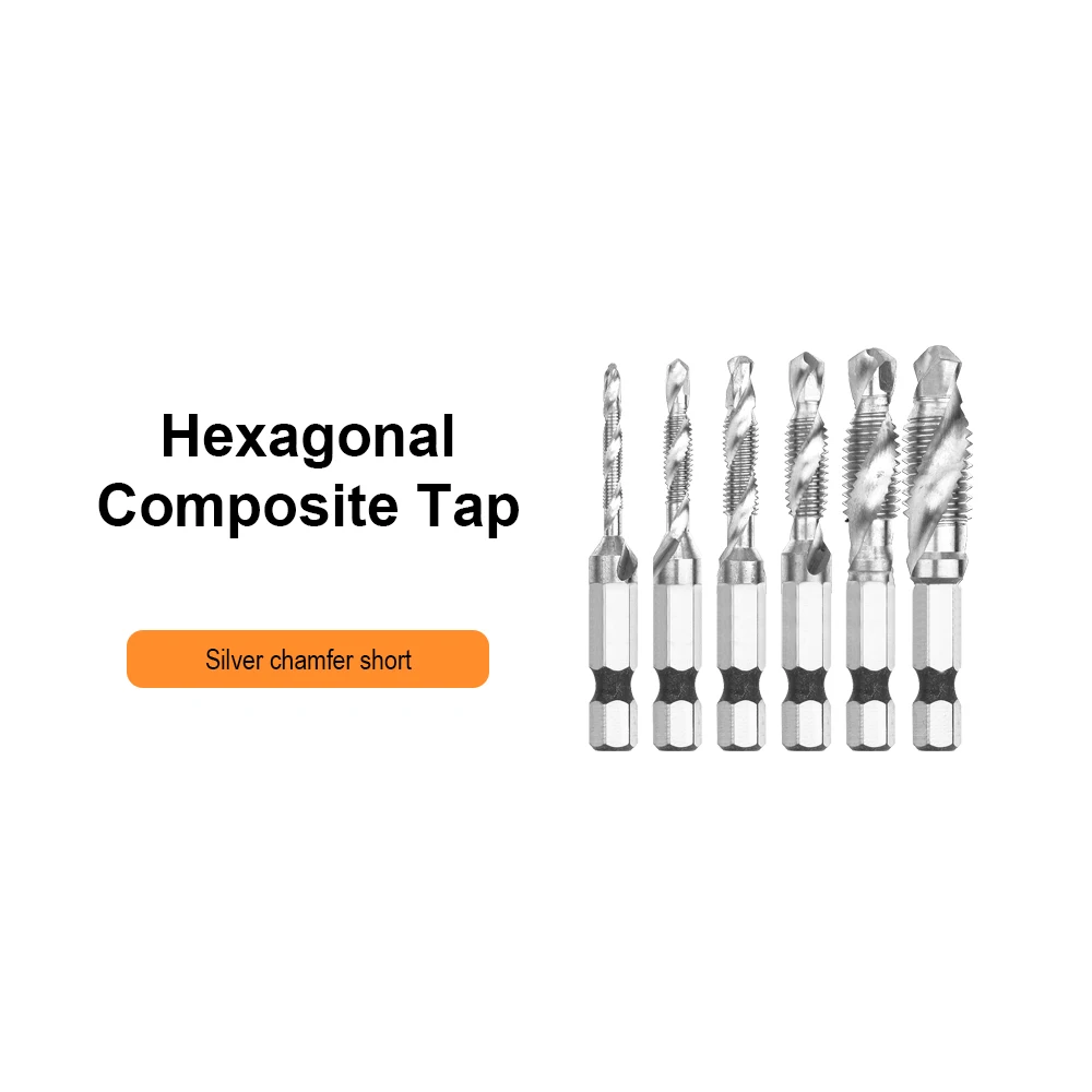 Silver chamfer short JelBo 1/" шестигранный хвостовик Сверло из стали HSS винтовой кран сверла hss краны Набор для зенковки метрический Комбинированный кран сверла M3 M4 M5 M6 M8 M10 - Цвет: Silver chamfer short