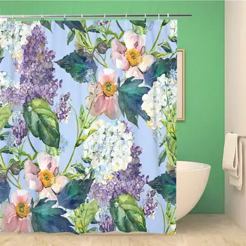 

Bathroom Shower Curtain Blue Pattern Blooming Colorful Abstract Anemone Color Creative Drawing Polyester Fabric 66x72 inches