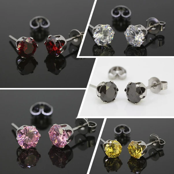 Модный 6 мм прозрачный черный красный розовый желтый круглый фианит циркон