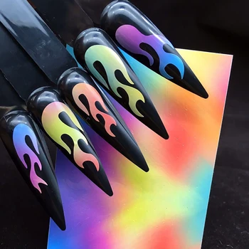 

6 pcs fire Flame Nail art Sticker Holographic Colorful Fire Reflections Self-Adhesive Foils DIY Nail Art Decoration Sticker